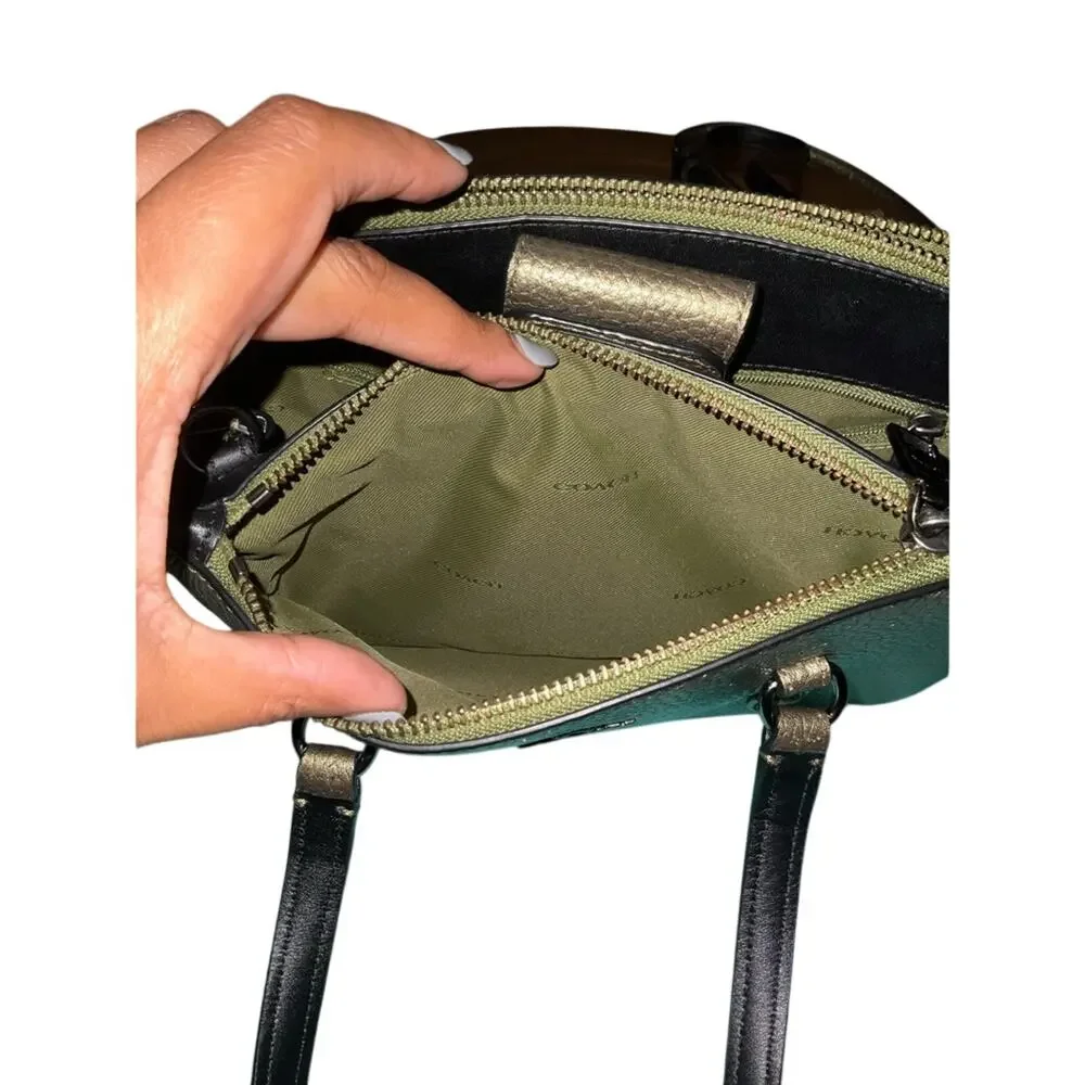 Coach Stanton 26 Carryall Metallic Gold/Olive Pebble Leather EUC